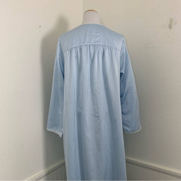 Charter Club Long Lawn Satin Nightgown Blue Modest Lace Ribbon Womens M Sleeve - Picture 14 of 17